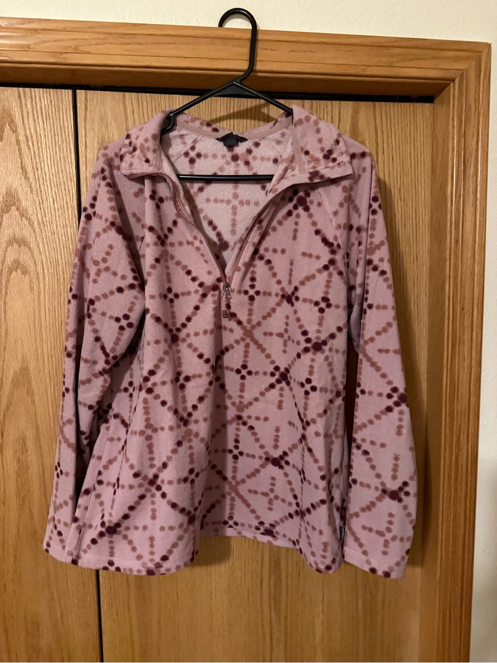 Eddie Bauer Quarter Zip Dusty Pink Tie-Dye Polka Dot Fleece Pullover